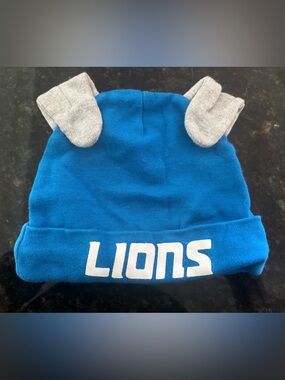 LIONS Blue Beanie Hat with Grey Ear Accents
